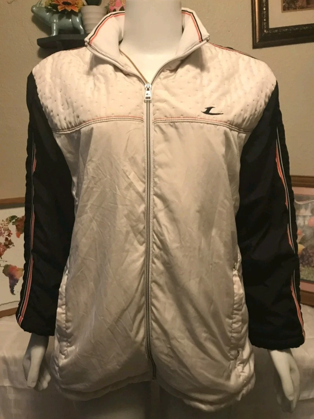 Men's Quilted Cream and Black Zip-Front Puffer Jacket